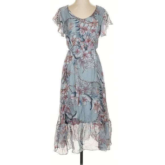Elena Baldi Made in Italy Coquette Boho Romantic Sheer Silk Blend Midi Dress XL - Picture 1 of 12